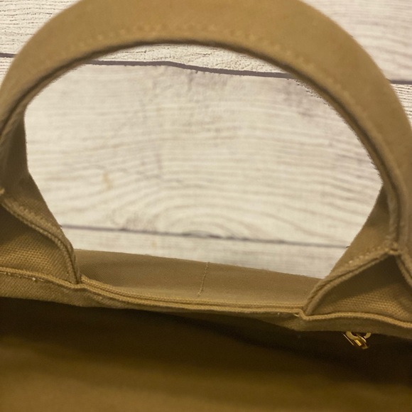 Prada linen shopping bag 13X8x. Good condition. Very clean Tan. Side pockets - Picture 15 of 16